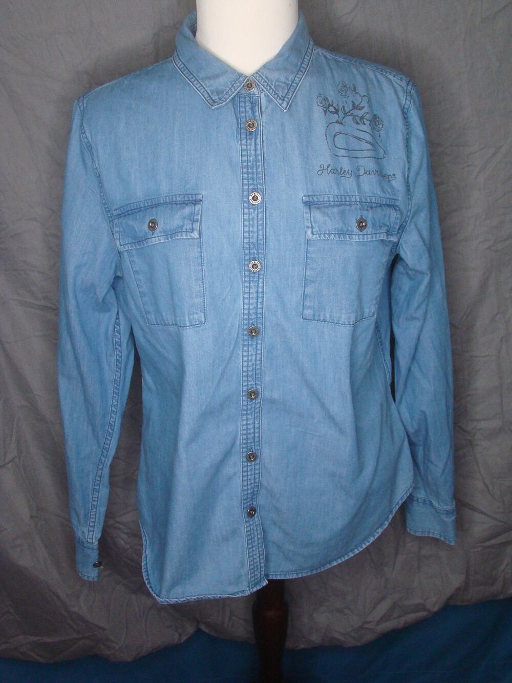 Harley-Davidson Denim Logo Jean Blouse Blue Women's Large